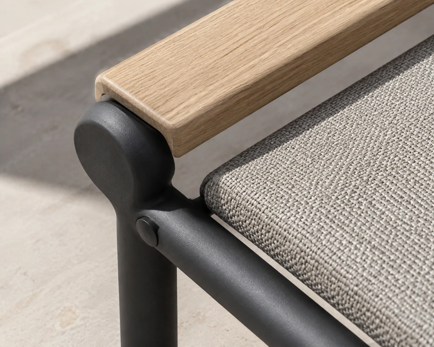 ORREN aluminium, oak and textile material detail